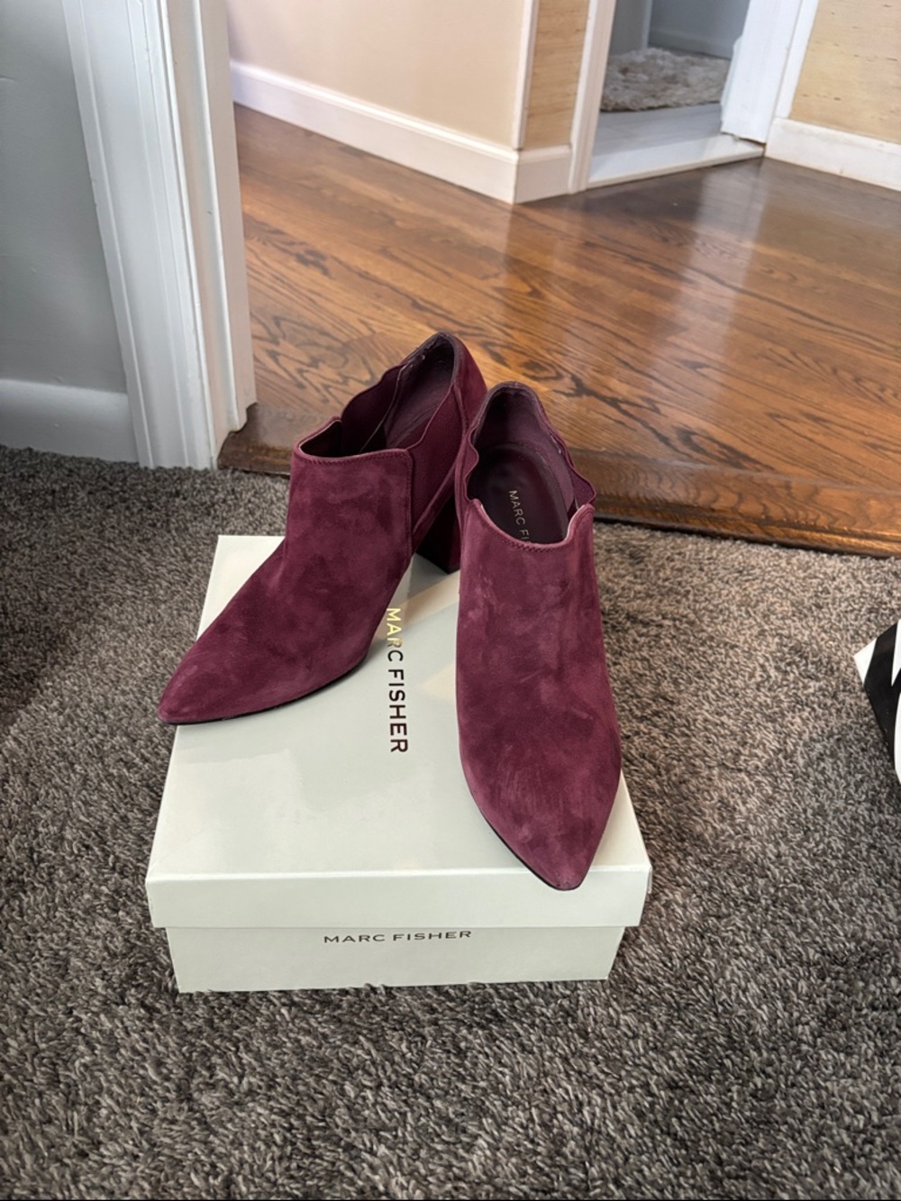 Marc Fisher Plum Suede Pointed-Toe Ankle Booties